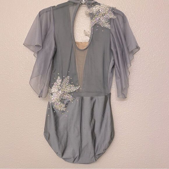 Glamour solo custom dance costume gray lyrical flutter sleeve SA-Small adult - Picture 8 of 14